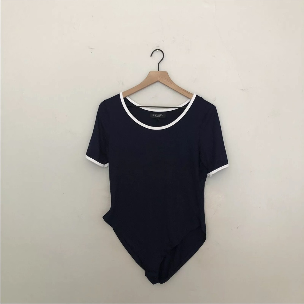 Asos Brave Soul  Navy Blue Ringer Bodysuit